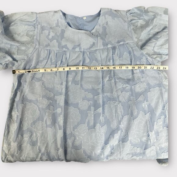 Women's 2XL Light Blue Summer Chiffon Loose Top Floral Texture Vacay Beach - Picture 4 of 7